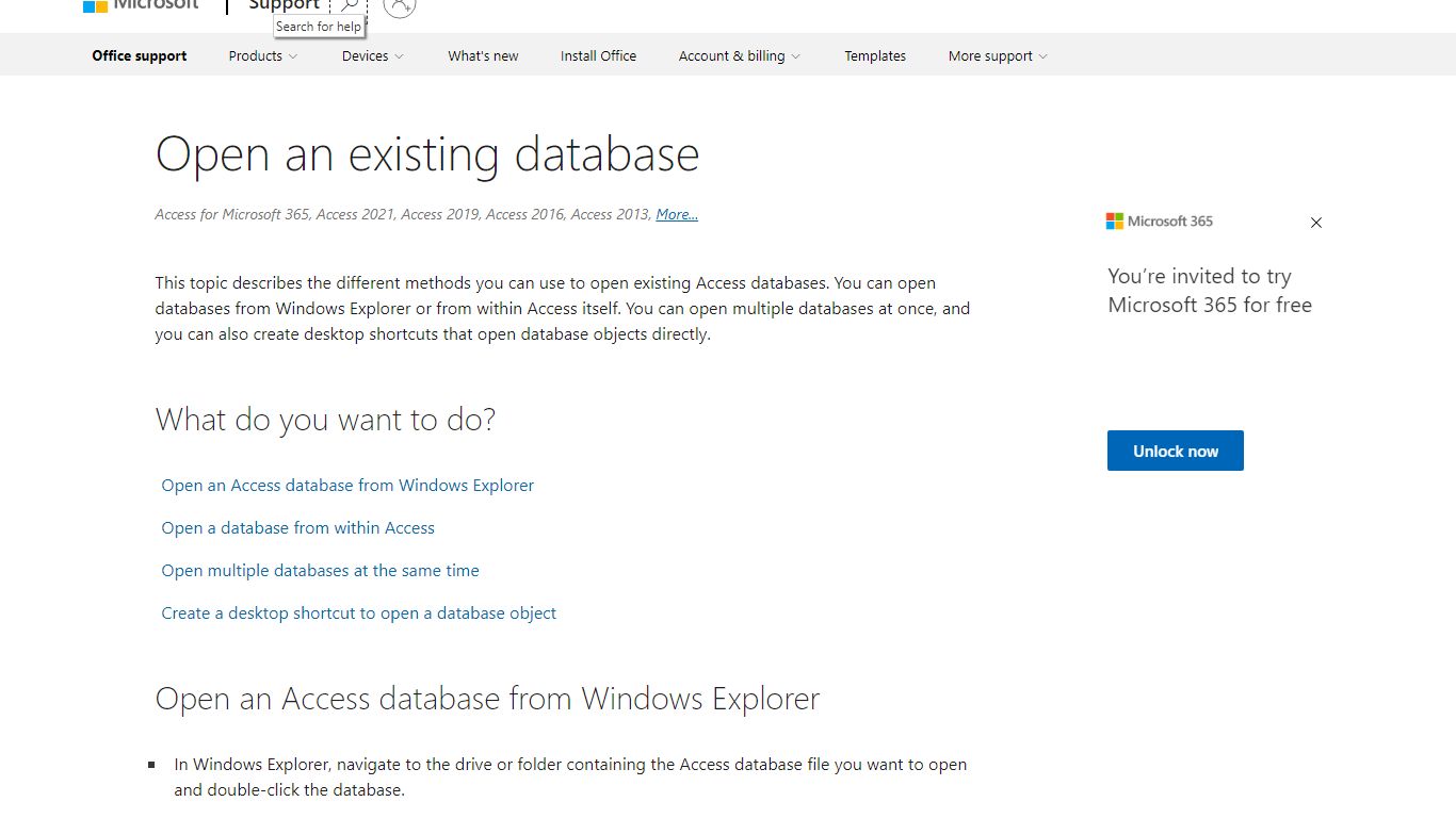 Open an existing database - support.microsoft.com